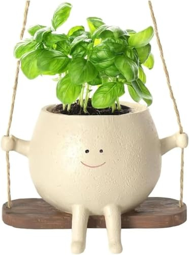 Swing Face Planter Pot Smiley Face Hanging Resin Flower Head Planters Indoor Outdoor Plants Succulent Pots for String of Pearls Plant Unique Gift Ideas for Mother Day, Christmas