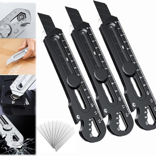10-in-1-Mehrzweck-Gebrauchsmesser,Schweres Mehrzweck Gebrauchsmesser,10 in 1 Messer,Mehrzweck Cuttermesser Edelstahl,Multifunktionales Druckguss Cutter Messer Mit 10 Klingen (3Pcs,Schwarz)