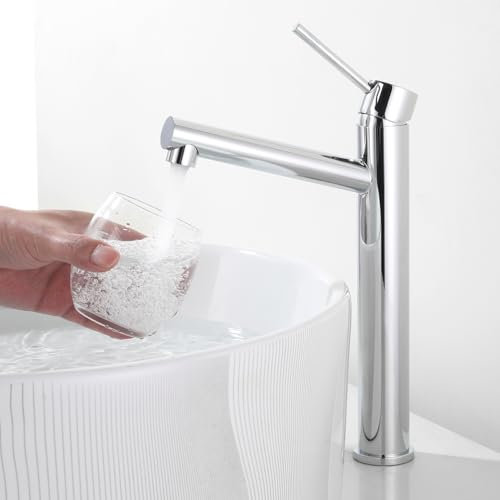 Tondiy Wasserhahn Bad Hoch Waschtischarmatur mit Auslaufhöhe 233 mm, Armatur für Aufsatzwaschbecken, Hohe Badarmatur Einhebelmischer mit Abnehmbar Bubbler, Chrom