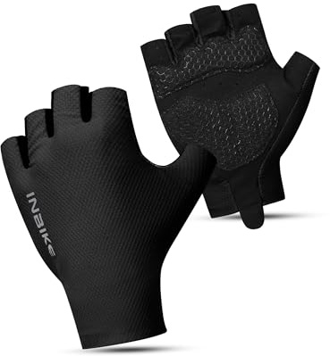 INBIKE Fahrradhandschuhe Herren Damen MTB Moutainbike Rennrad Handschuhe Sommer Haslbfinger Fingerlos rutschfest Stoßfest Elastisch Reflektierend Atmungsaktiv Radsport Schwarz 2XL