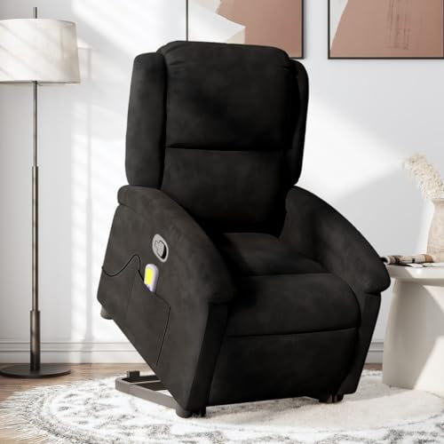 Homgoday Massagesessel mit Aufstehhilfe, Aufstehsessel, Relaxsessel mit Liegefunktion, Ruhesessel, Fernsehsessel, Polstersessel TV Sessel für Wohnzimmer Schwarz Samt