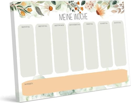 BIROYAL Wochenplaner Block ohne festes Datum (280 x 210 mm) - 50 Seiten Planer mit To Do Liste, Wochenkalender mit Wochenübersicht für Termine, Aufgaben& Notizen (Blumen und Gras)