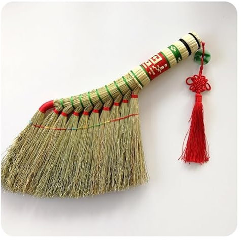 Hrlace Mini scopa in paglia di riso, piccola scopa naturale con filo di nylon, scopa per spazzare sporco, polvere, 100% fatta a mano, 1 sezione 6, 42 cm