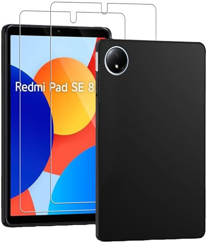 NUCNOK Cover per Redmi Pad SE 4G(8.7 Pollici) + [2 Pezzi] Pellicola Vetro Temperato,Silicone Custodia Scrub Molle di TPU Morbido AntiGraffio AntiCaduta Case(Nero)