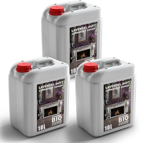 30L Bioéthanol Premium 100% Pur - 3x10 litres de Carburant Écologique pour Cheminée à Éthanol, Combustion Propre, sans Fumée, Flamme Vive et Stable (Lavande)