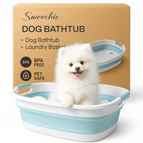 Smoochie Dog Bathtub and Laundry Basket - 2 in 1 Collapsible Pet/Cat Bathtub, Dog Bath Tub for Small Dogs