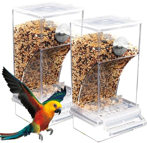 2 st transparent fågelmatare, Vogelkäfig Futterspender, Automatischer Vogelfutterautomat för svanspapegojor, kanariefåglar och andra små fåglar