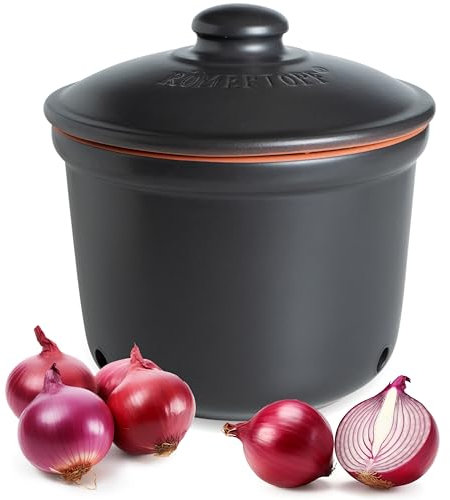 Römertopf Maxi Fresh Pot 2.8 Litres - Ceramic Onion Pot - Breathable Clay Keeps Vegetables Fresh Longer - Ideal Air Circulation - Black