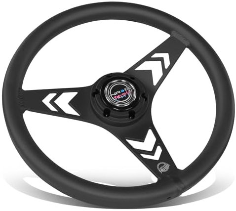 NRG Innovations NRG-RST-070-BK Aluminium-Lenkrad, 330 mm, Arow-Ausschnitt, ergonomischer Griff, eloxiertes Schwarz