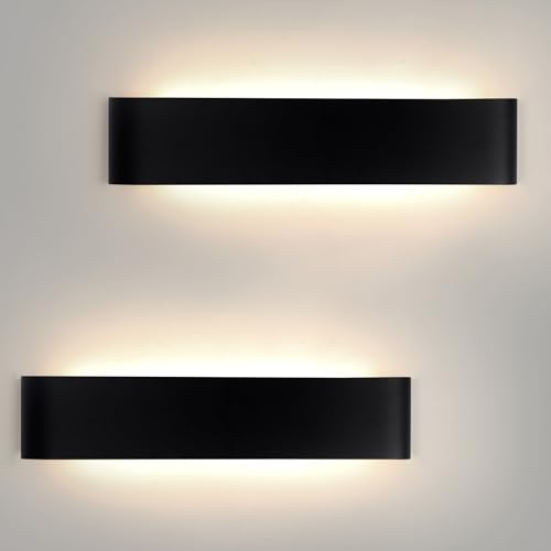 YCZM 18W Wandleuchte Innen Moderne Wandlampe Innen Up Down Wandbeleuchtung Schwarz LED Wandlampen 28CM Wall Lamp Indoor für Schlafzimmer Wohnzimmer Treppenhaus Beleuchtung Korridor Wand Licht 2 Stück