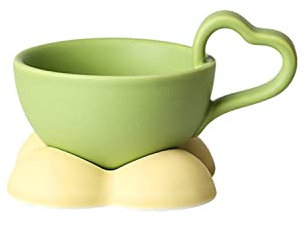 NSNYDNZ Tazzine da caffè Espresso, Tazza da caffè in Ceramica con piattino, Set di Tazze da caffè con Manico a Forma di Cuore Creativo for casa, Ufficio, tè, Latte, Cappuccino(Green)