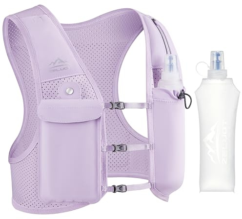 Zelvot Running Vest for Women Men, UK Original Patent, Adjustable Chest Straps Running Hydration Vest with 500ml Water Bottle, Reflective Hydration Backpack with Phone Holder (Purple, XS/S)