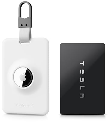 PROfezzion Secure 1-förpackning Tesla Key Card-fodral med AirTag-fack, Hållbart plastkortfodral för Model 3 Y S X Tillbehör med Repskyddsfilm och Flera nyckelringar, Slank vit