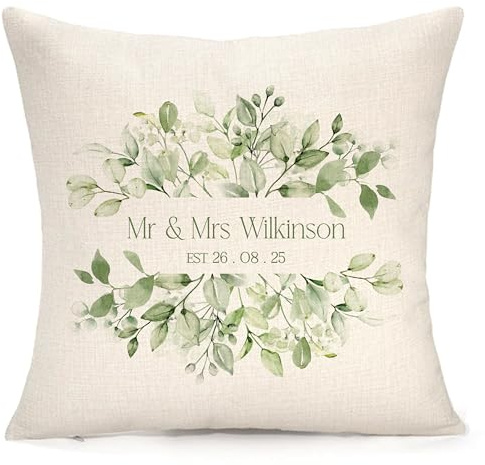 Personalised Leaves Cushion, Birthday, Wedding, Anniversary | Lovely Gift | Couple Cushion | Customised With Any Names & Date | Present, Family Gift | Pillow/Cushion