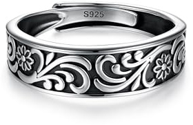 PHNIBIRD Ringe Herren mit Stein Vintage Verstellbarer Unisex in Silber 925 | Antikfinish auf 925er Silber,Hypoallergen,Langlebigkeit,Angenehm zu tragen,Vintage-Look,für Alltag,Geschenke für Herren Damen