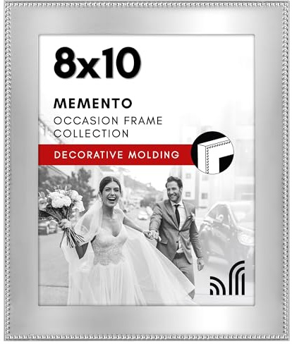 Americanflat 8x10 Metal Picture Frame With Beaded-Style Detailing - Beaded Metal Picture Frame With Shatter-Resistant Glass - Elegant Gallery Style Frames for Tabletop or Wall Display - Silver