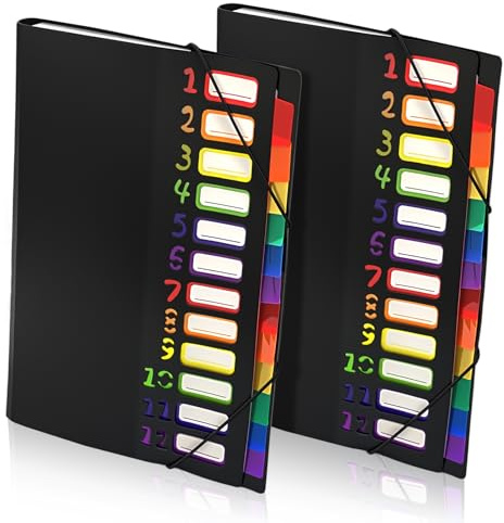 xiaoxiaozhijia 2 Stück Fächermappe A4,Gummizugmappe mit 12 Fächern,Dokumentenmappe Folder,Document Organizer mit für Büro,Schule (Schwarz+Schwarz)