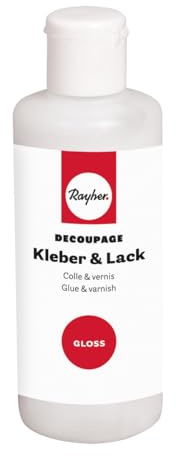 Rayher Decoupage Kleber & Lack Gloss, glänzend, Flasche 80 ml, Papierkleber, für Decoupagepapiere, Collagen, Mixed-Media Technik, transparenter Kleber und Schutzlack in einem, 35101000