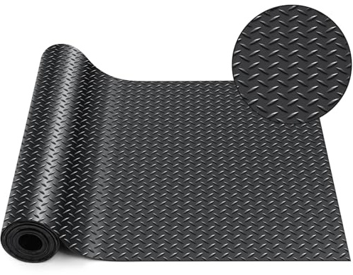 Breling 16 in x 10 ft Rubber Diamond Plate Rolls Garage Floor Mat for Under Car, Heavy Duty Flooring Rug for Trailers Garage, PVC Water/Stain Outside Resistant Parking Rv Tool