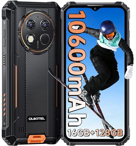 OUKITEL WP28S Android 14 Rugged Phone - 16GB RAM+128GB ROM Rugged Phone,10600mAh IP68 Waterproof Mobile Phones,Octa-Core 6.52 FHD+,Dual SIM 4G,13MP+5MP Camera,NFC,OTG,GPS,Fingerprint,Orange