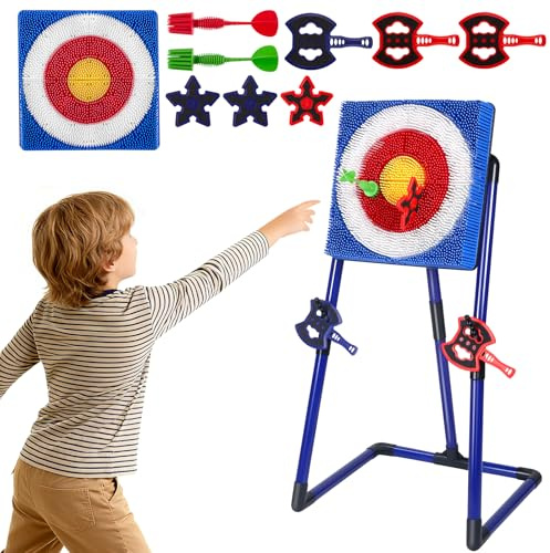 9 PCS Throwing Game for Backyard,3 in 1 Axe Throwing Target Set Games with 3 Throwing Axes,3 Five-Star Darts & 2 Dartboards,Outdoor Garden Games for Adults & Kids,Activity Carnival Games for Family