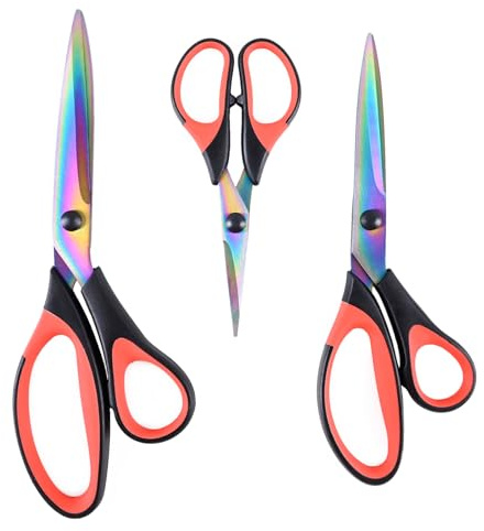 Scissors Set, Titanium-Coated All-Purpose Craft Fabric Scissors for Adults, Multipack Office & School Stationery Sharp Shears with Ergonomic Grips (Red & Black)