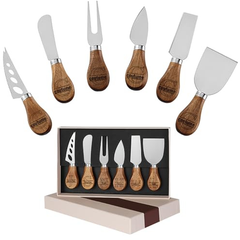 4/6 Couteaux à Fromage Personnalisés Gravure sur Bois d'Acacia Texte/Logo, Couteau Beurre Tartineur & Fourchette Cadeau Fête des Geeignet als Geschenk für Partys Hochzeiten (Couteau à fromage - 6)
