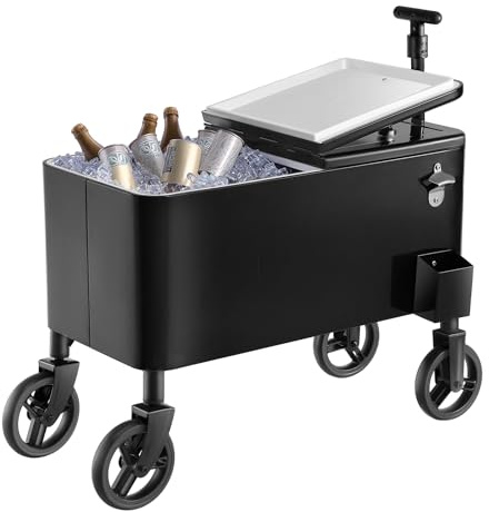 VEVOR Carrito Nevera con Ruedas 75,71 L, Carrito Refrigerador con Asa Telescópica de 2 Etapas, Enfriador de Bebidas Portátil para Patios, Camping, Fiestas en Piscina, Exterior, 890 x 460 x 1200 mm