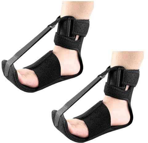 Rubu22a 2 férulas nocturnas para fascitis plantar, 3 correas ajustables mejoradas, férulas nocturnas, vendaje de fascitis plantar para aliviar el dolor de pies (negro)