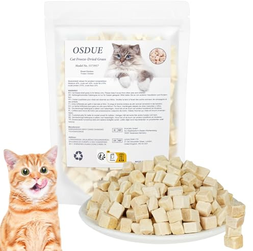 OSDUE Frysttorkat Kattgodis, 100g Fryst Kycklingbitar Torrbett för Tandstärkning och Pälsbollborttagning