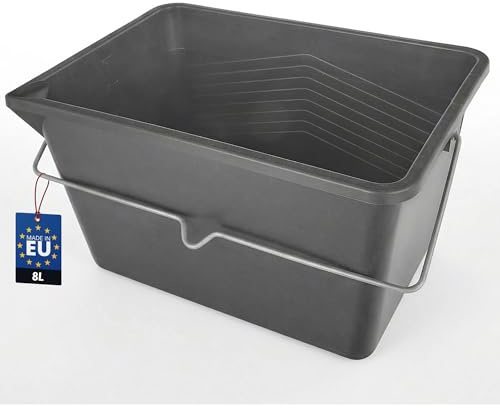 BAKOKI Cubo de Pintura Rectangular de plástico de 8 litros con Mango de Metal y Borde de riego, Estable, Rectangular y Ligero, Ideal para renovación, jardín y Limpieza