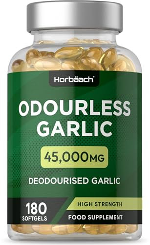Odourless Garlic Capsules 45,000mg | 180 Softgels | High Strength Deodorised Garlic Oil Extract | by Horbaach