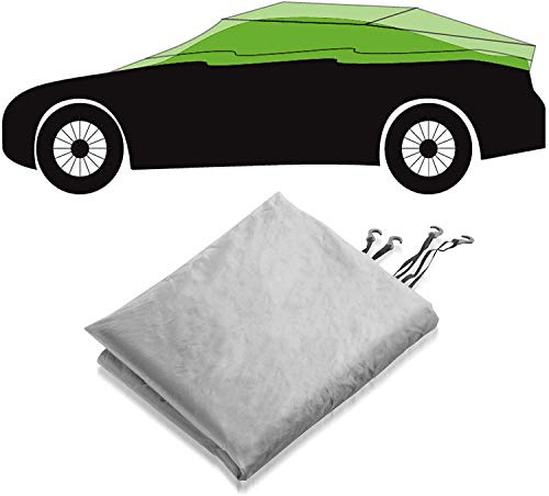 Floordirekt Autoabdeckung | Halbgarage für Winter & Sommer | Silber oder dunkelblau | 3 Größen wählbar | Elastische Spannbänder (Silber, 259 x 122 x 61 cm (M))