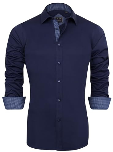 J.VER Shirts for Men Casual Formal Non Iron Button Down Dress Shirts Long Sleeve Inner Contrast Work Wedding Shirt Dark Blue L