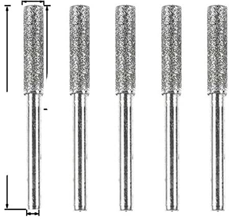 5PCS / Set Diamantbeschichteter zylindrischer Grat 4.0 4.85.5mm Kettensägenschärfer Steinfeile Kettensägenschärfen Schnitzen Schleifwerkzeuge-SPANIEN,Silber 4mm