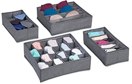 Relaxdays Organizer per Cassetti, Set di Scatole Porta Cravatte Biancheria Intima, Box Calzini, Reggiseni, Grigio Scuro