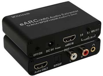 Wilxisum HDMI Earc/Arc Audio Extractor, HDMI Earc/Arc to HDMI, RCA R/L, Optical, 3.5mm Audio Converter