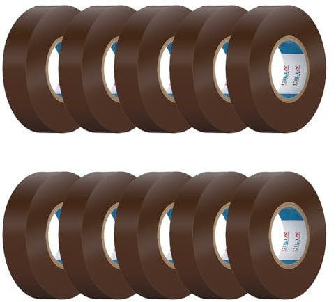 CILIA 10 Stück Isolierband Elektriker PVC 19mm x 25m - Professionelles Klebeband Selbstverlöschend (Flammhemmend) - Nach IEC 60454-600V - Für Kabelreparatur - Braun
