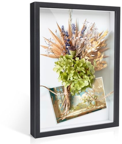 Romon Bilderrahmen zum Befüllen, 31.5x23cm Bilderrahmen Tief 3D Bilderrahmen zum Befüllen Befüllbar Hölzern bis 3cm, 3D Rahmen für Objekte Blumen Hochzeitsgeschenk oder Erinnerungsstücke, Schwarz