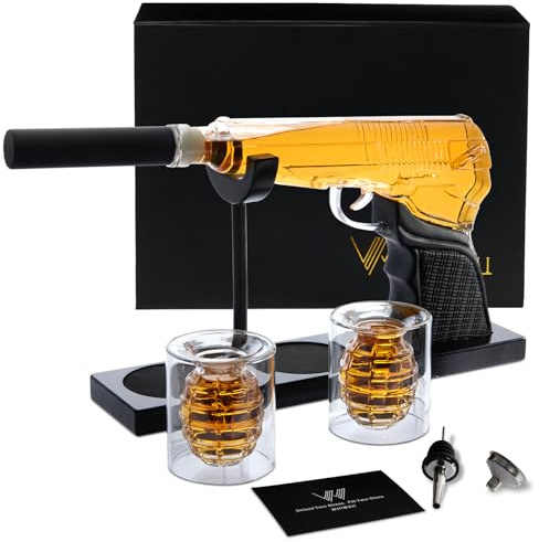 13.5 Whiskey Pistole Dekanter Set mit Granate Kurzes Glas, Spirituosen Dekanter Set für Männer