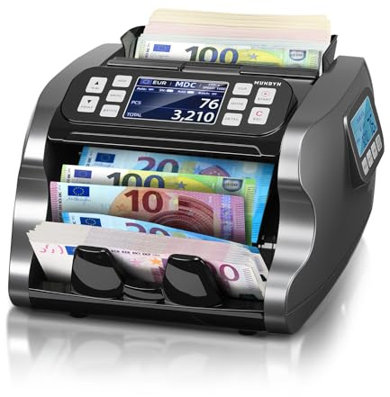MUNBYN IMC22 Money Counter Machine UK, Mixed Denomination, Dual-Display, CIS/UV/IR/MG Counterfeit Detection Bill Counter with 3.5'' TFT Display, GBP/EUR/USD/MXN Cash Counter for Business, Merchant