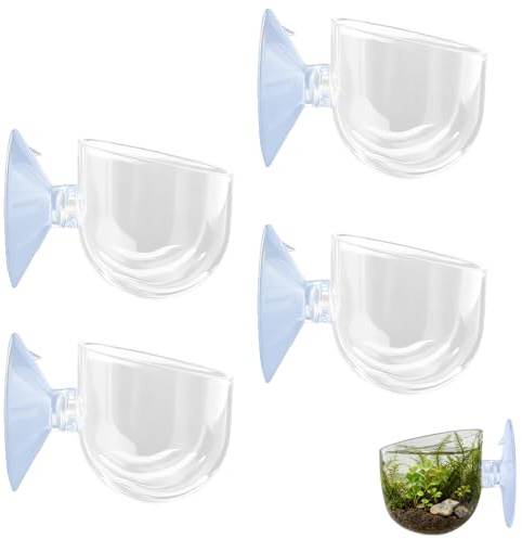 Modixun 4-pack akvarium växthållare med hål, akvarium vattenväxt kruka kopp med stor sugkopp, klar akryl akvarieplanterare för akvarium vattenlandskap dekorationer