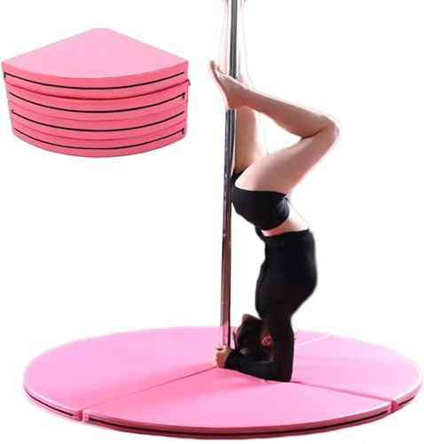 Vikbar dansmatta, 99 cm (39 tum) rund säkerhetsmatta för nybörjare och fitness, 5 cm tjockt gymnastikskydd, rosa, perfekt för 1–2 m stänger