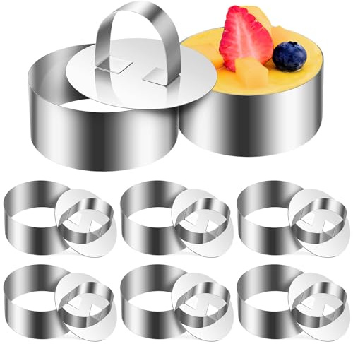 ZUNOXAZ Juego de 8 Anillos para Hornear de Acero Inoxidable 8 CM de Diámetro X 4 CM de Altura con 8 Empujadores para Repostería Moldes Redondos para Tartas Postres y Mousse
