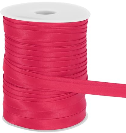 QUARKZMAN Cinta Sesgada Doble Plegada Para Costura 3/5 Pulgada X 55 Yardas Cinta De Satén Plegada Continua Para Ribetear Acabados Costura Bies Manualidades DIY, Rojo Rosa