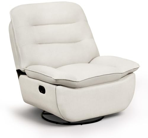 WOLTU Poltrona Relax Reclinabile Manuale, Girevole e Dondolante, Poltrona con Poggiapiedi Pieghevole e Scomparto Laterale, Tessuto Effetto Lino, per Soggiorno, Beige
