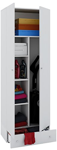 VCM Holz-Besenschrank | 6 Fächer | Maße: B. 70 x H. 196 x T. 40 cm | Haushaltsschrank | Mehrzweckschrank | Extra Schublade - Vandol Weiß