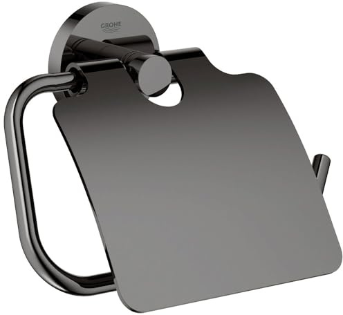 GROHE Essentials - WC-Papierhalter (mit Deckel, geeignet zum Bohren oder Kleben, langlebige Oberfläche), hard graphite, 40367A01