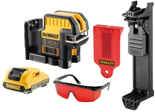 DEWALT DCE0825D1R-QW - Láser autonivelante de 2 líneas en cruz (Horizontal y vertical) y 5 puntos - Incluye batería DW 10,8V Litio - ROJO