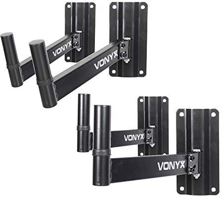 VONYX Speaker Wall Mount Brackets Set of 4 - Adjustable DJ PA Speaker Supports with 35mm Top Hat Fitting, Heavy-Duty Steel, 25kg Load per Bracket for Home & Commercial Installations